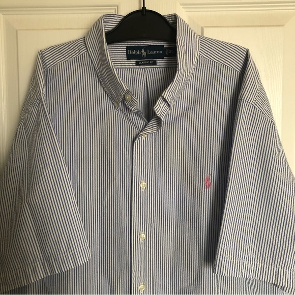 90's/00's Blue and White Seersucker Button Down Shirt by Ralph Lauren main image 0
